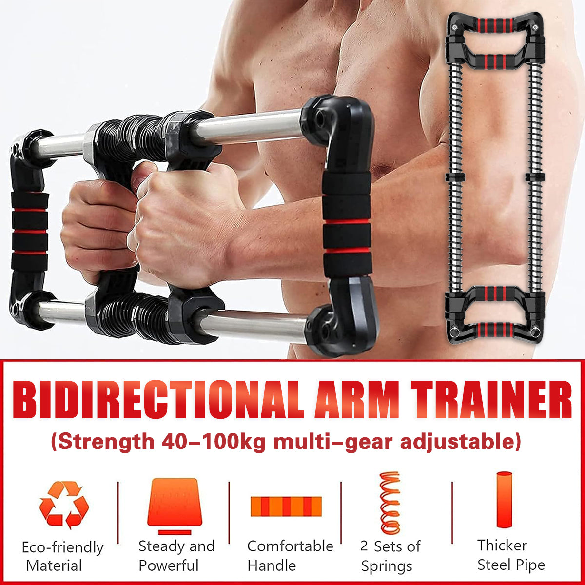 V528-PUSH-BAR-BLACK-GZSX-685442-202509190926-00 Arm Trainer Pull Press Bar 100kg Resistance Chest Abdomen Home Fitness Equipment - Image 1