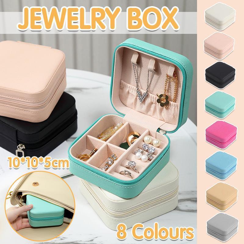 V528-QW-BLACK-506009-202510010836-00 Travel Jewelry Organizer Box Portable Leather Storage Ornaments Ring Earrings - Black (10x10x5cm) - Image 1