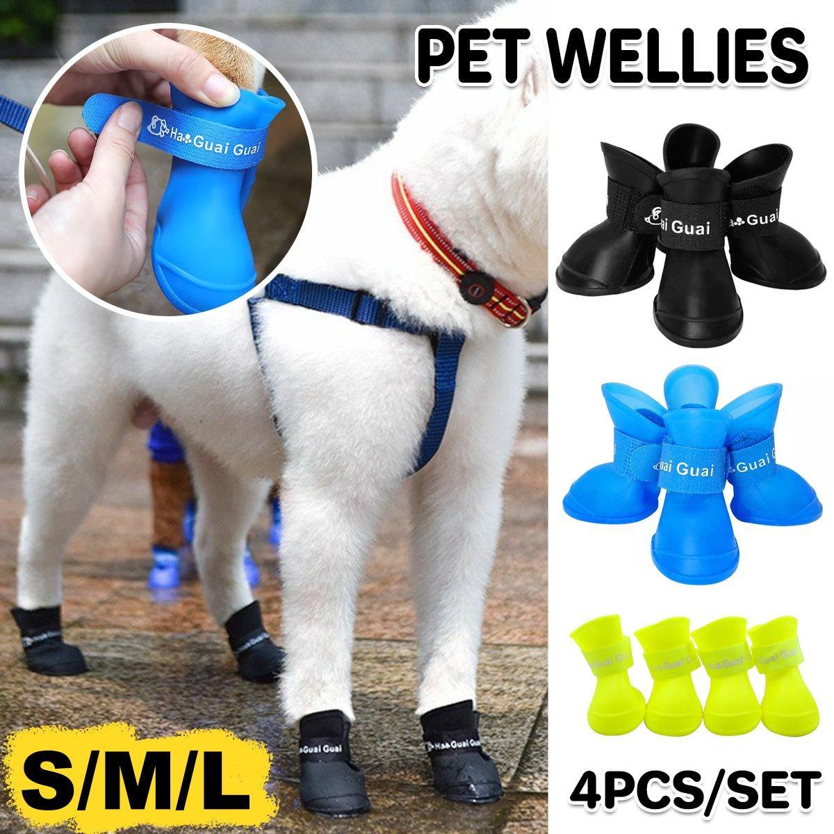 V528-RAIN-BOOTS-BLUE-S-101458-202510011109-00 4pcs Cartoon Boots Pet Rain Shoes Waterproof Non-Slip Wear-Resistant Dog Shoes - Blue - S - Image 1