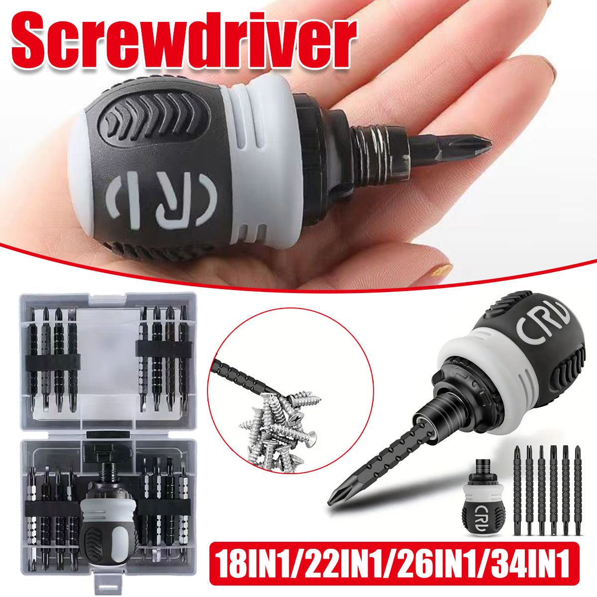 V528-RATCHET-SCREWDRIVER-34PCS-539044-202509301127-00 Ratchet Screwdriver Set with Sleeve Dual Head Screwdriver Expansion Cross Bits - 34-in-1 - Image 1
