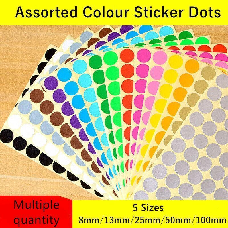 V528-RED50MM-8DOTS80513-202509302227-00 Red Assorted Sizes Colour Sticker Dots Adhesive Round Labels Circular Spot Scrapbook - 50mm*8 Dots - Image 1