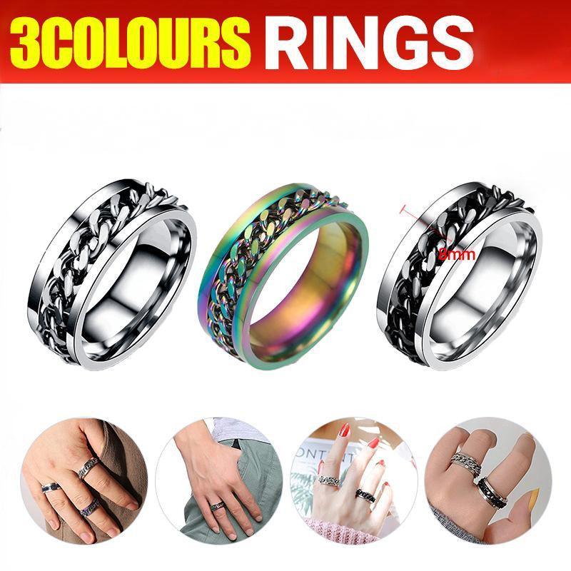 V528-RINGS-BLACK-SIZE6-629935-202510010845-00 Spinner Rings Mens Womens Fidget Rotating Ring Silver Stainless Steel Size 6 - Black - Image 1