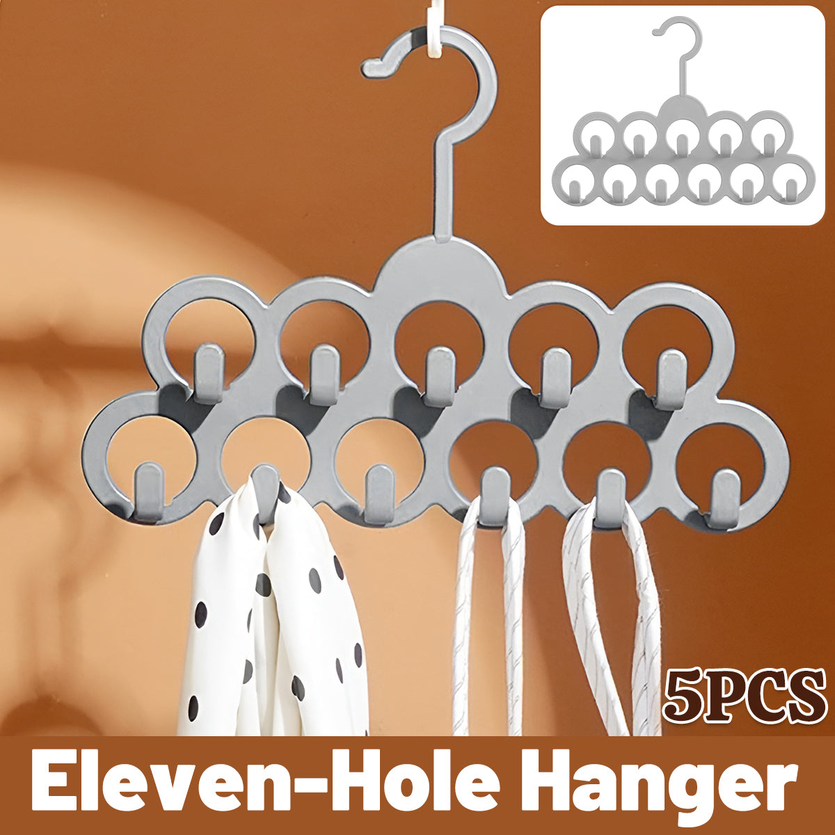V528-SCARF-HOLDER-BLACK-5PCS-501750-202509251320-00 5PCS Non-slip Flocked 11-Hole Hanger for Towels Scarves Ties Drying Storage Rack - Image 1