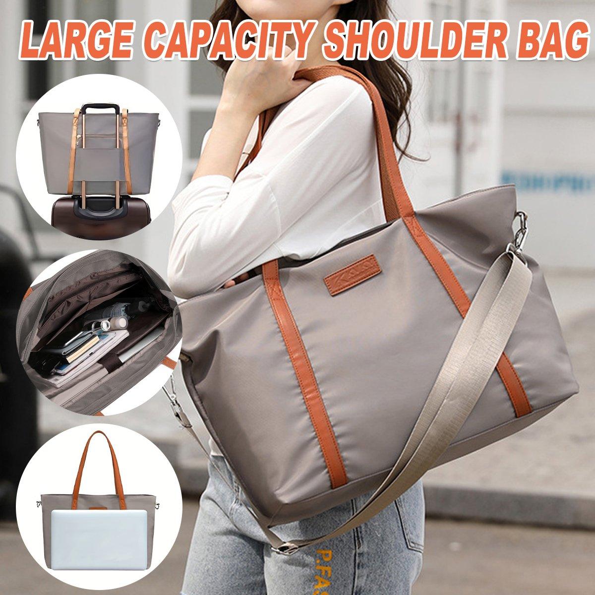 V528-SHOULDER-BAG-GREY-474644-202509251346-00 Fashion Nylon Shoulder Bag Large Capacity Tote Handbag Travel Purse for Women - Image 1
