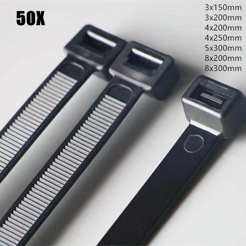V528-SIZE-4-8-400MM-QTY-5069750-202510010354-00 50X Cable Ties Zip Ties Nylon Uv Stabilised Black Cable Tie - 4.8*400mm - Image 1