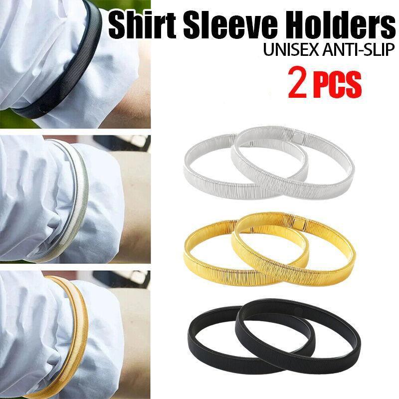 V528-SLEEVEHOLDER-SILVER2PCS-747901-202510011054-00 Unisex Anti-Slip Shirt Sleeve Holders Fashion Elastic Armbands Hold Ups Garter - Silver - Image 1
