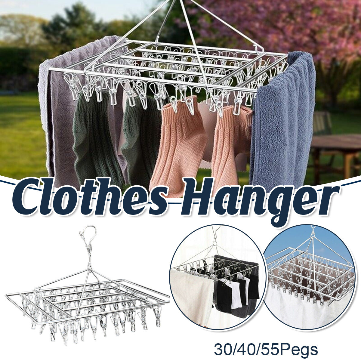 V528-STEELHANGER-40PEG-157809-202509301600-00 30/40/55 Pegs Stainless Steel Laundry Sock Underwear Clothes Dryer Rack Hanger - 40Pegs - Image 1