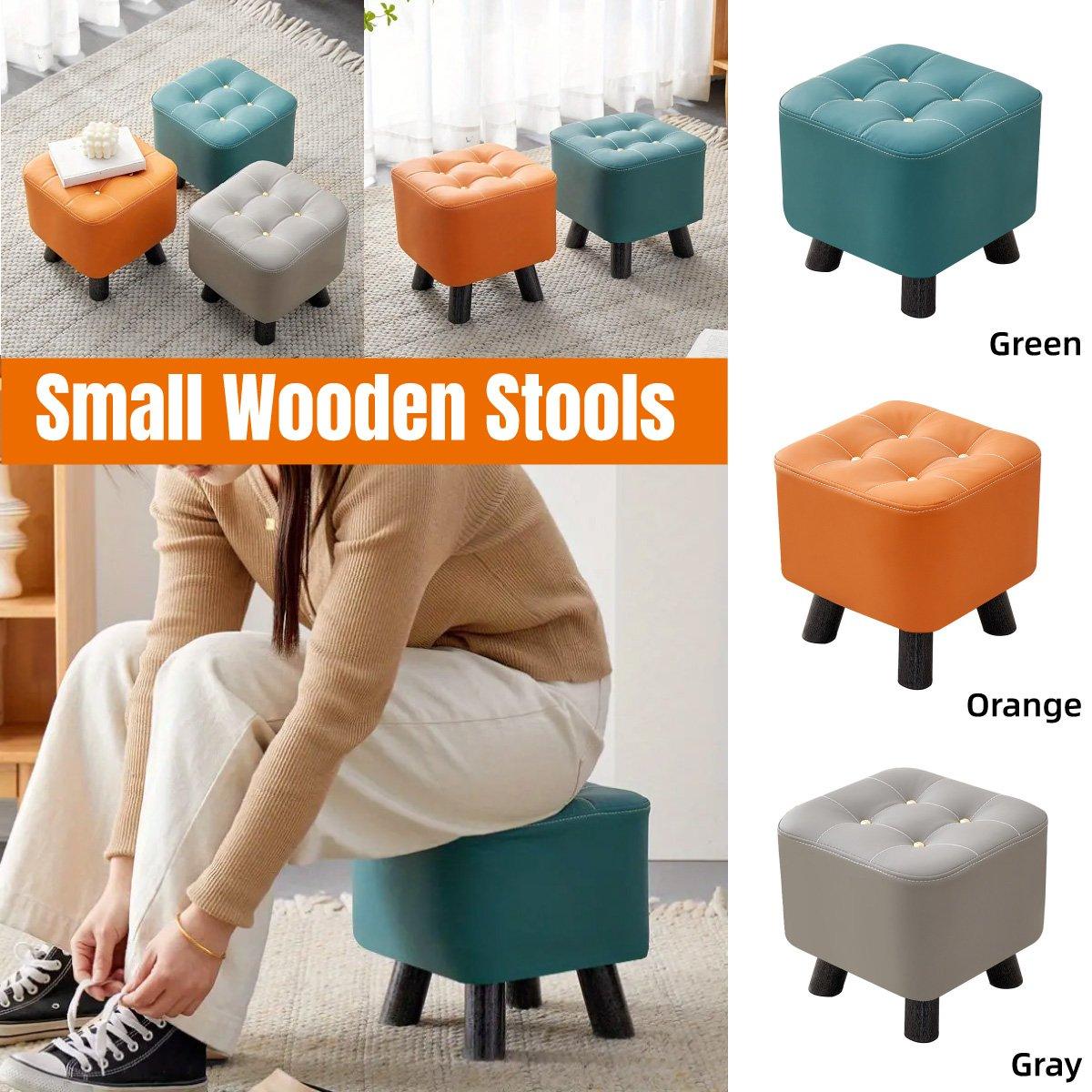 V528-STOOL-ORANGE-313181-202509301336-00 Small Stool Household Sofa Stool Shoes Changing Low Seat for Bedroom and Living - Orange - Image 1