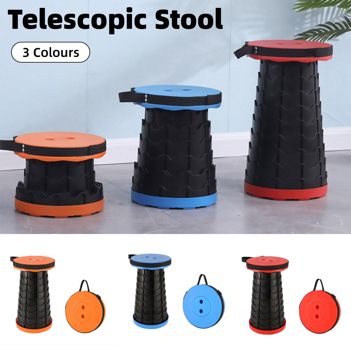 V528-STOOL-ORANGE-335726-202510010200-00 Portable Telescopic Folding Stool Travel Outdoor Seat Compact Retractable Chair - Orange - Image 1