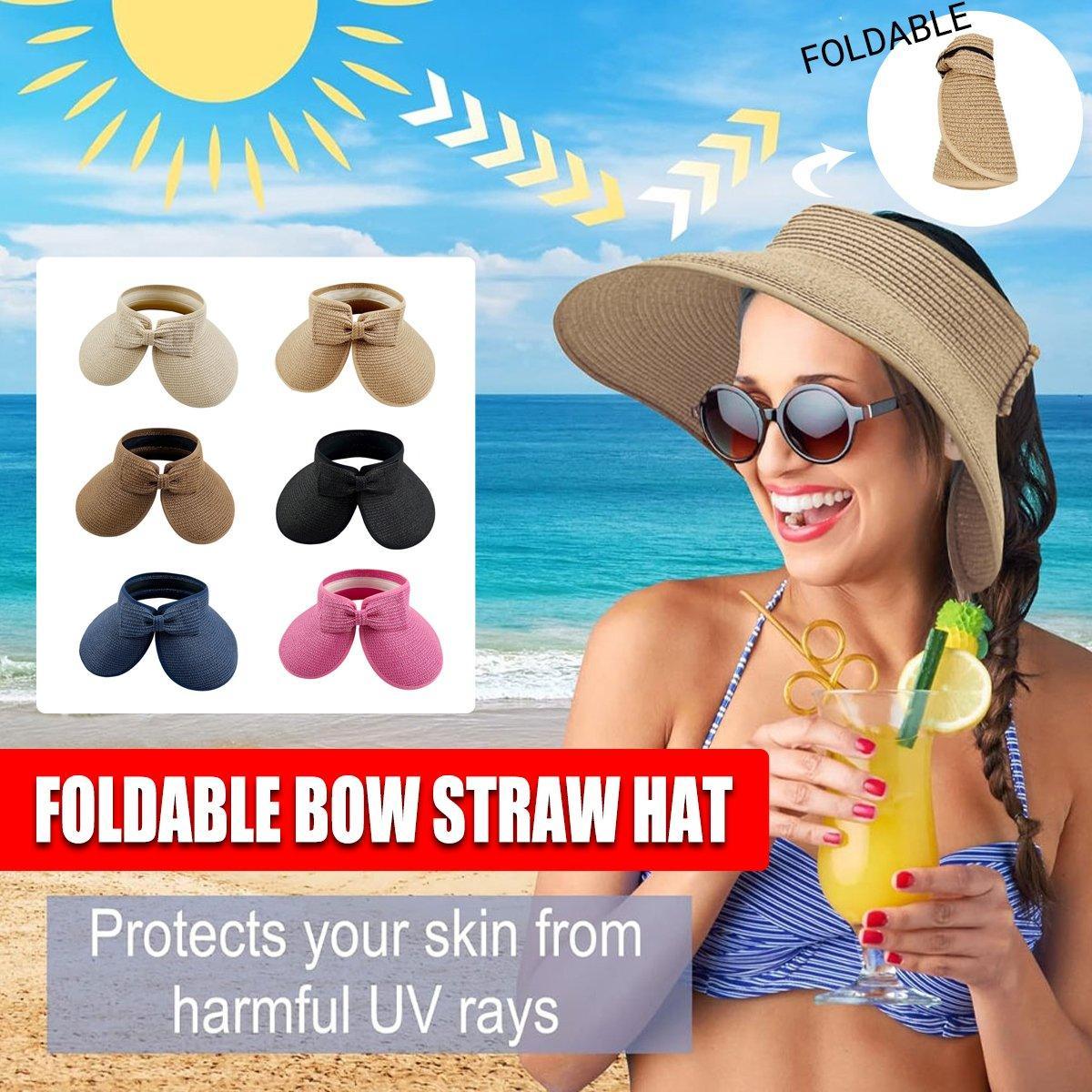 V528-STRAW-HAT-KHAKI-976525-202510010254-00 Women Roll Up Sun Visor Wide Brim Straw Hat Summer Foldable UV Protection Cap - Khaki - Image 1