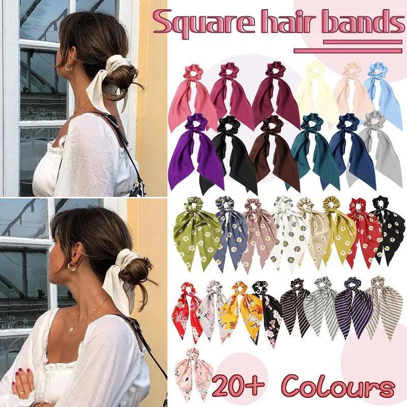 V528-STREAMER-01-91571-202509302155-00 Chiffon Ponytail Scarf Bow Elastic Hair Rope Tie Scrunchies Ribbon Hair Bands - Coffee - Image 1