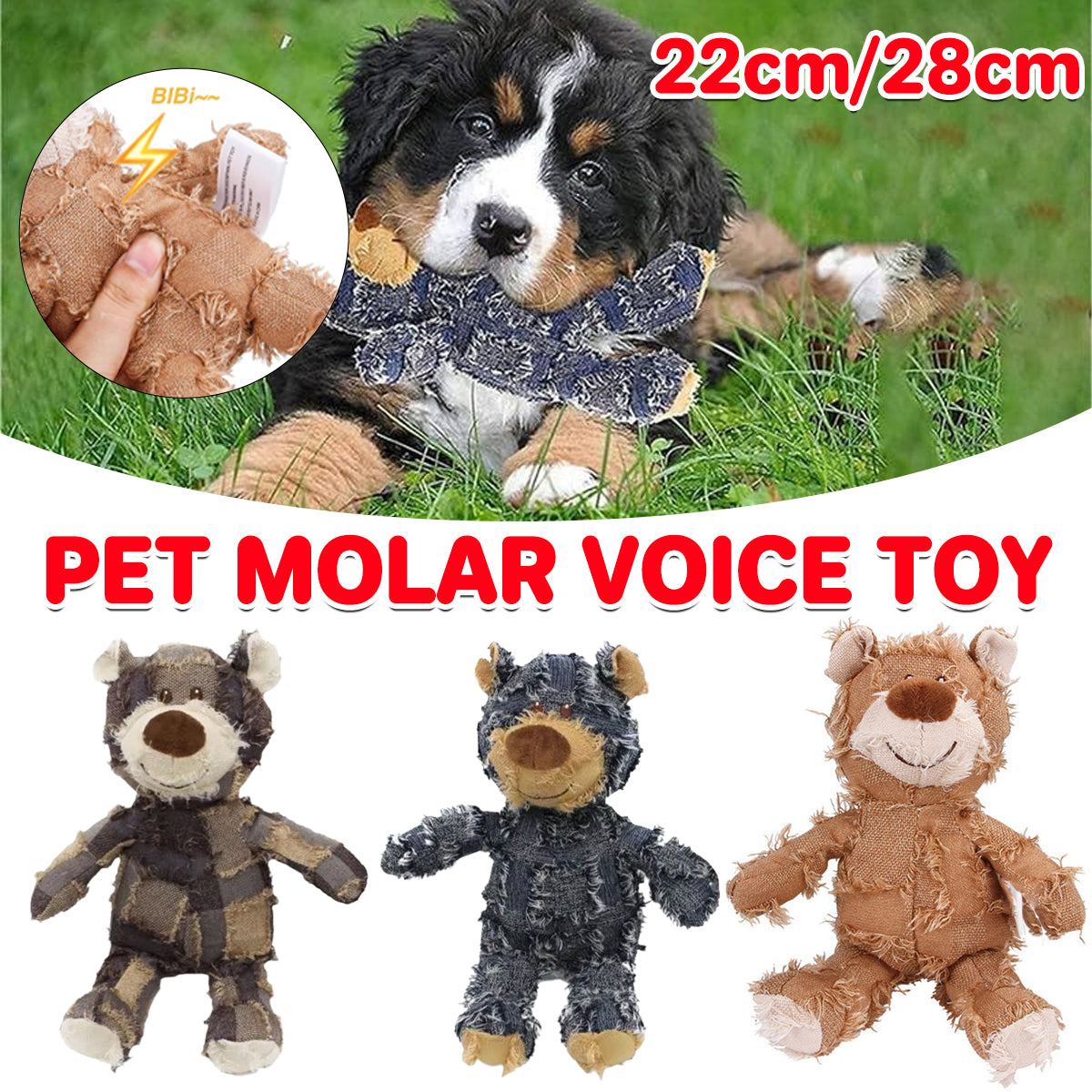 V528-TEETHING-TOY-BEAR-PURPLE-22-969445-202509301836-00 Puppy Squeaky Plush Toy Small Dog Chew Soft Bear Pet Companion - Purple-22cm - Image 1