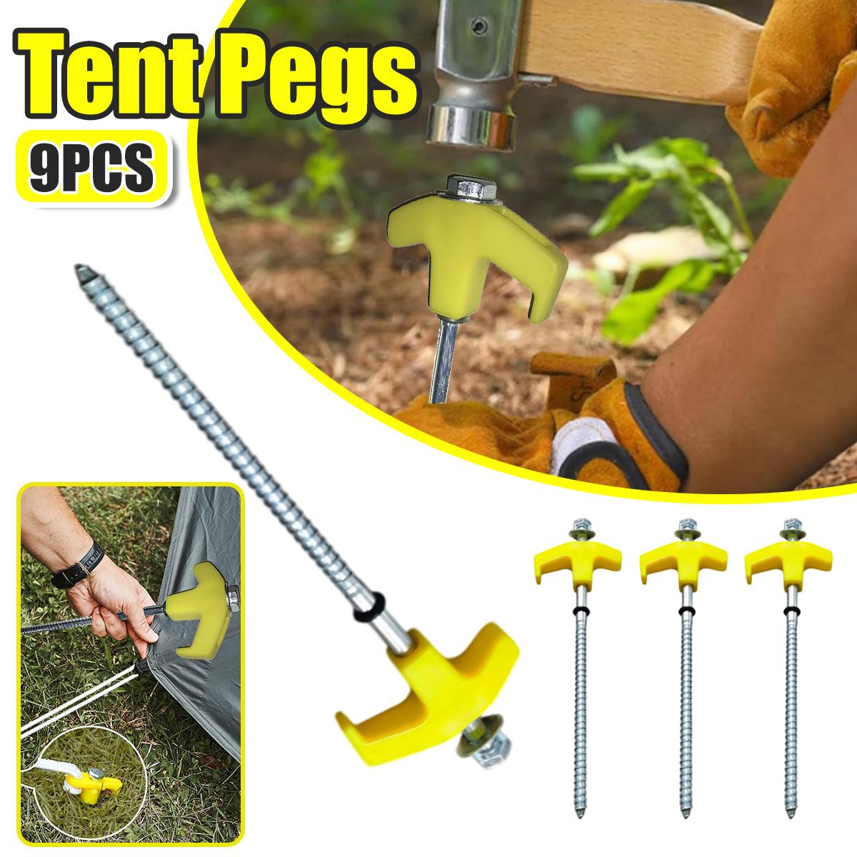 V528-TENT-PEG-YELLOW-9PCS-251015-202509291601-00 9PCS High Strength Carbon Steel Tent Stakes Outdoor Camping Pegs M8x200 Durable - Image 1