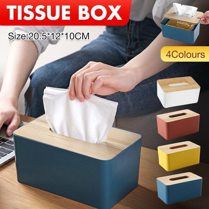 V528-TISSUEBO-BLUE-34429-202510011154-00 Wooden Lid Tissue Storage Box Dispenser for Napkins Desk Paper Holder Organiser - Blue - Image 1