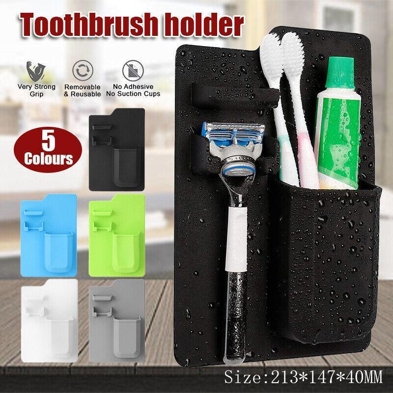 V528-TOOTHBRUSHRACK-GERY-96320-202509301336-00 Silicone Shower Toothbrush Holder Bathroom Storage Rack for Razor and Toothpaste - Grey - Image 1