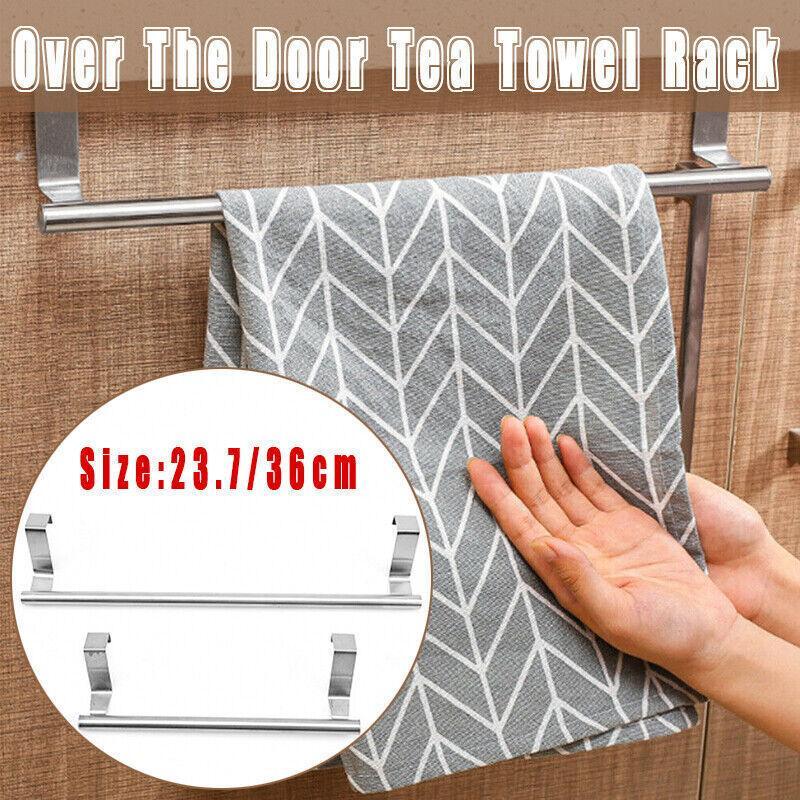 V528-TOWELRACK-36CM-185334-202509301954-00 Stainless Steel Over Door Towel Rack Cupboard Hanging Rail for Kitchen Bathroom - 36CM - Image 1