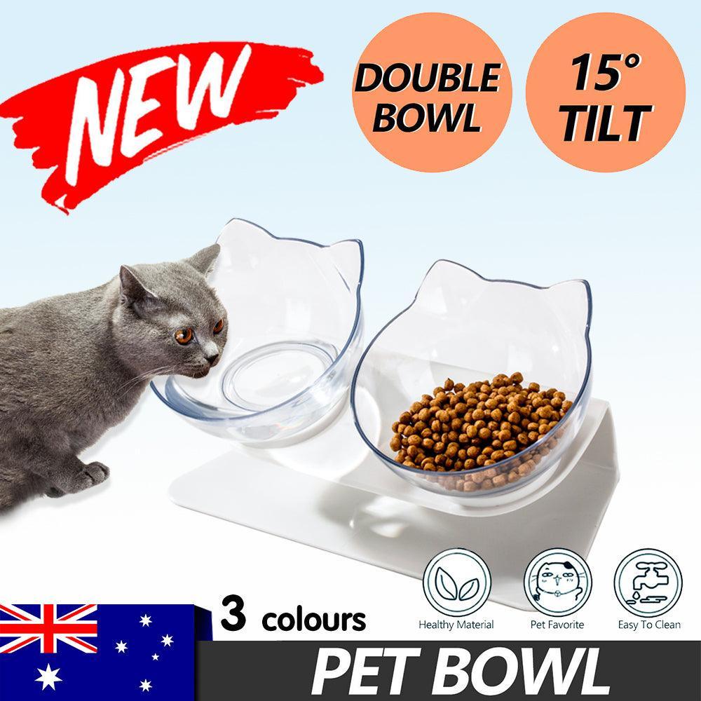 V528-TRCOLOUR-TRANSPARENCY97188-202509291945-00 Double Cat Bowl Pet Bowls Stand Dog Elevated Feeder Food Water Raised Lifted Au - Transparency+Transparency - Image 1