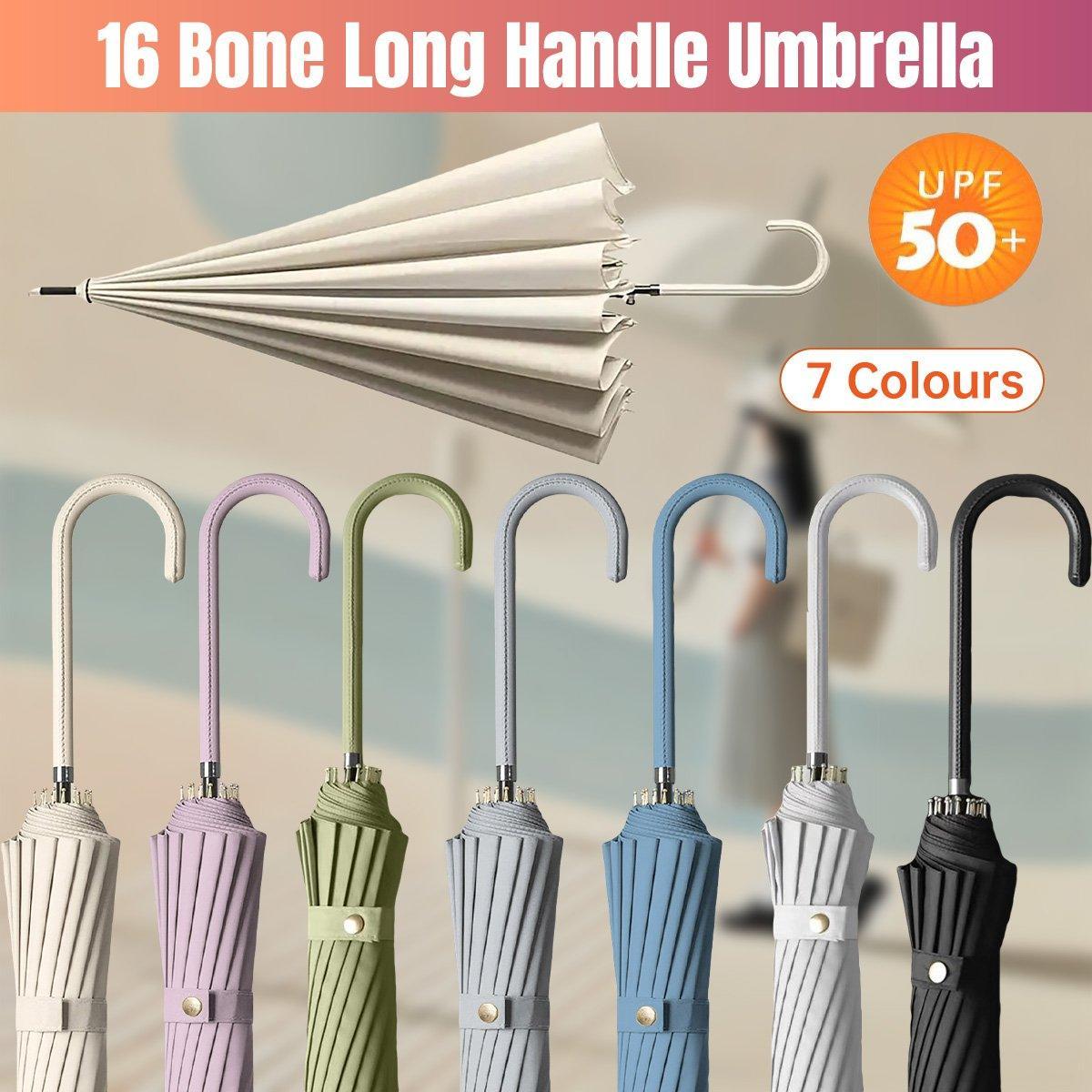 V528-W-UMBRELLA-CYAN-347204-202509301727-00 Large 16 Bone Automatic Umbrella Unisex Long Handle Dual Use Rain Sun Umbrella - Cyan - Image 1