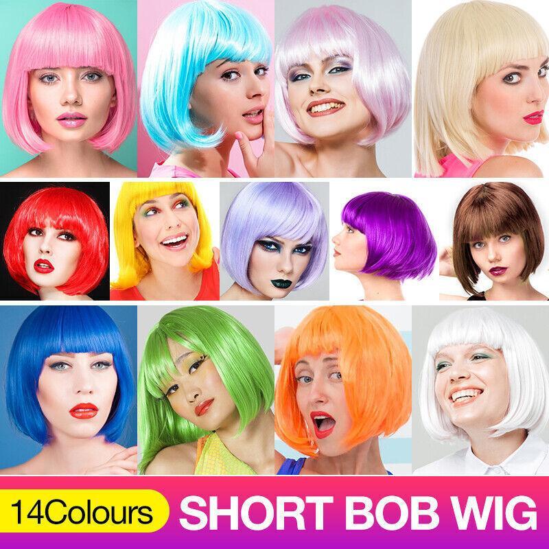 V528-WIGS-VIOLET-558855-202509301609-00 Short Bob Wig with Bangs for Women Synthetic Cosplay Party Hair in 14 Colours - Light Purple - Image 1