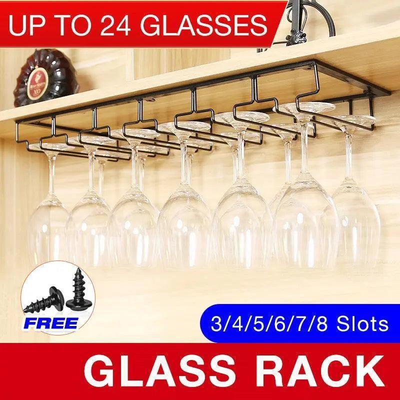 V528-WINEGLASSRACK-6SLOTS-758448-202509301900-00 8/7/6/5/4/3 Slots Wine Glass Rack Holder Hanger Hanging Bar Storage Drying Rack - 6 Slots - Image 1