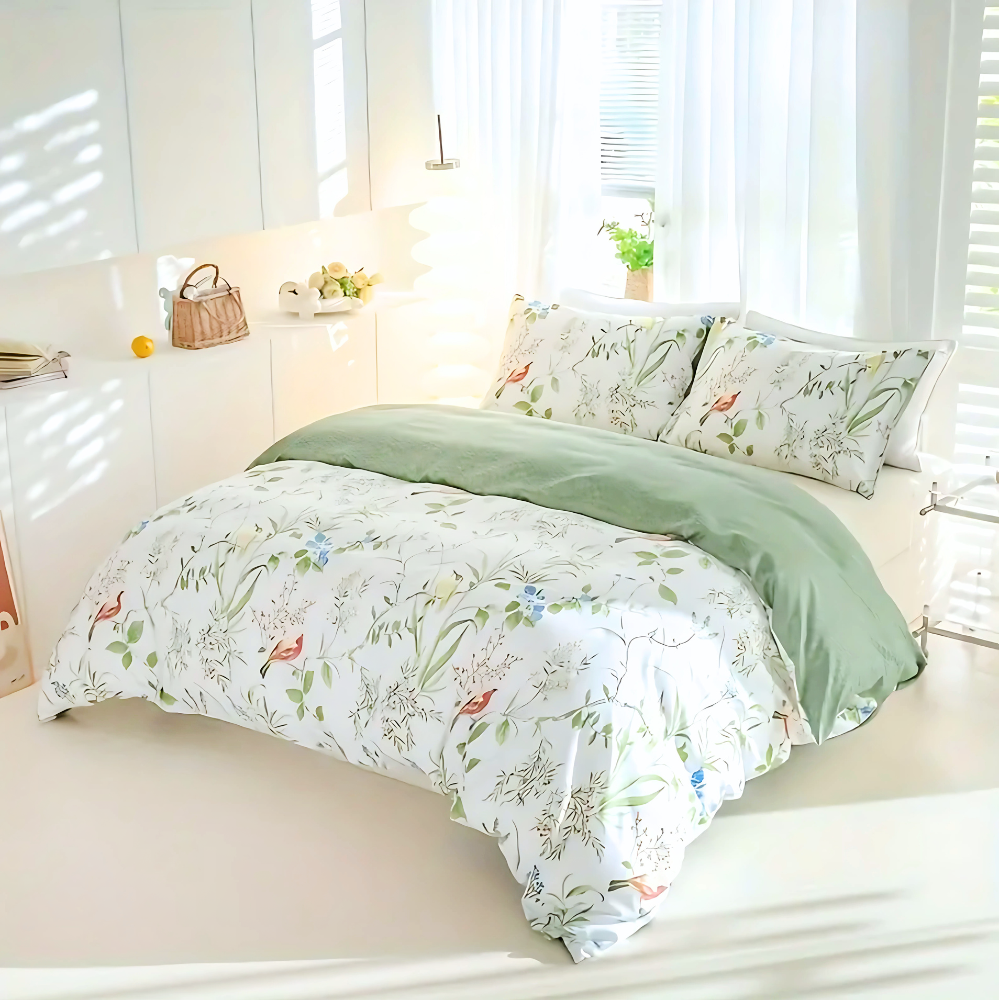 V535-QC-GREEN-ROOST-D-202508221315-00 Dreamfields - Green Roost Quilt Cover Set - (3pcs, Double Size) - Image 1