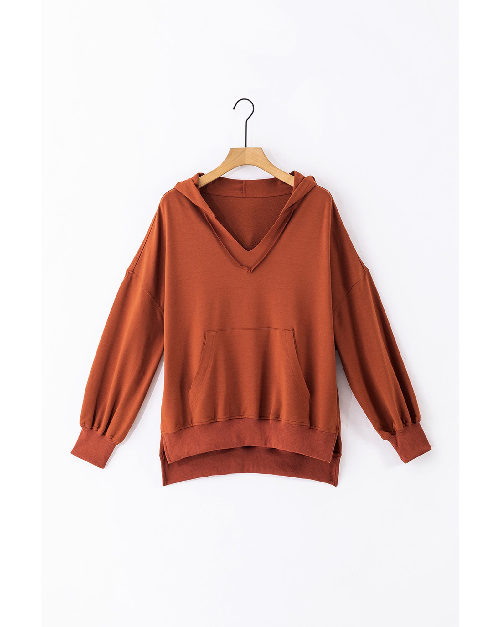 V539-AZEXDC25316179-P2017-M-202508291720-00 Chestnut V Neck Kangaroo Pocket Oversized Hoodie - M - Image 1