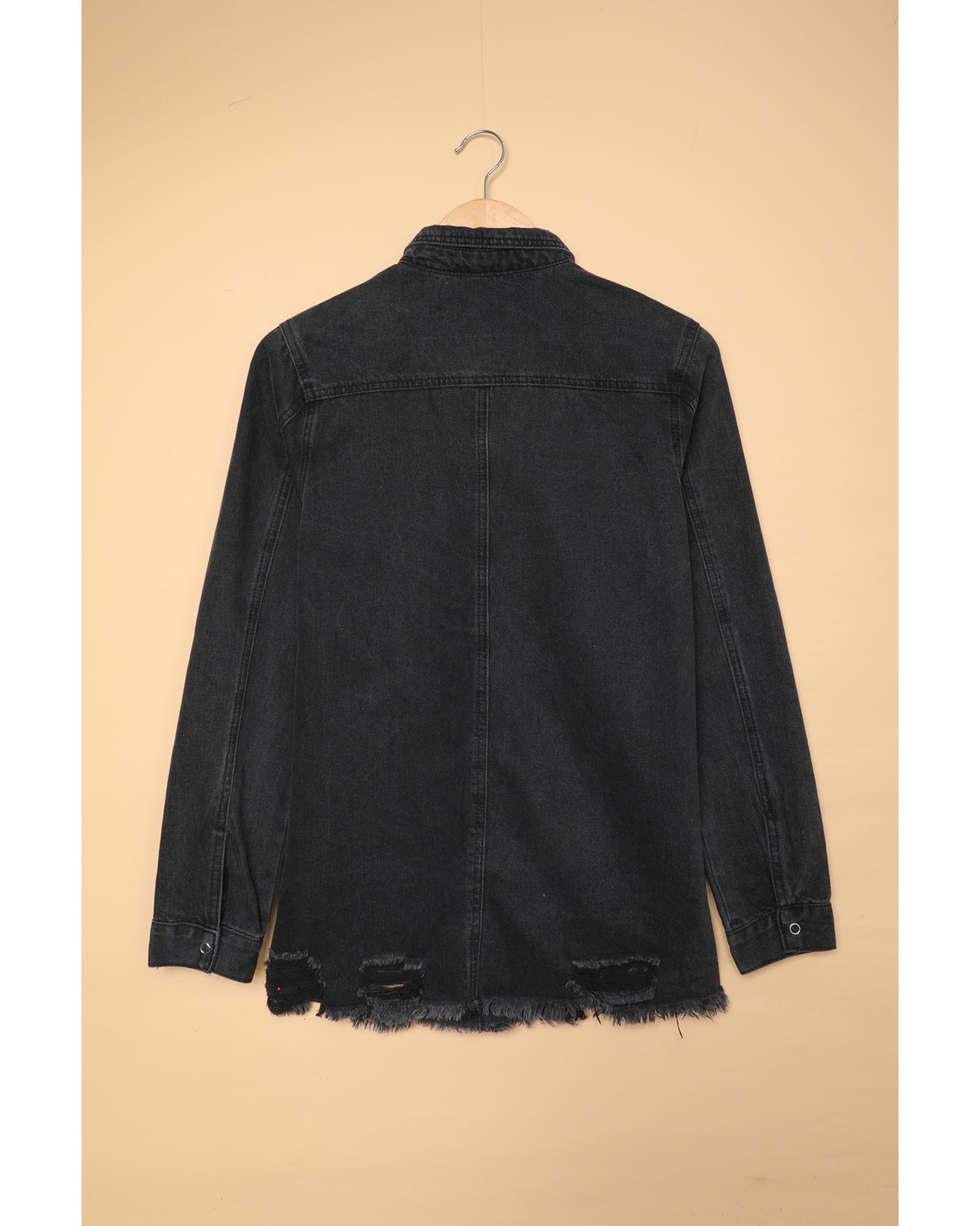 V539-AZEXDC255114-2-2XL-202506191740-00 Black Ripped Denim Jacket - 2XL - Image 1
