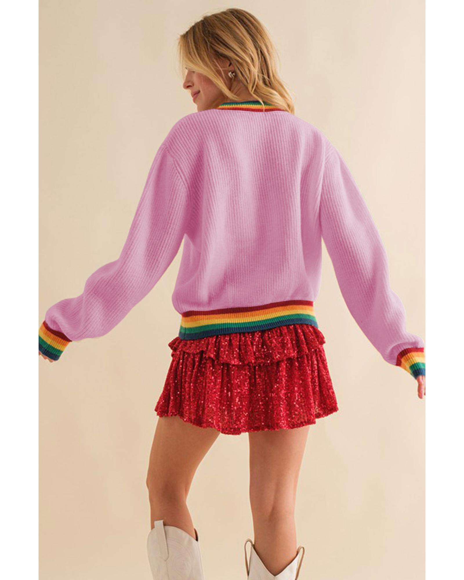 V539-AZEXDC2723729-P3010-M-202508281140-00 Bonbon Merry & Bright Colorful Stripes Trim Sweater - M - Image 1