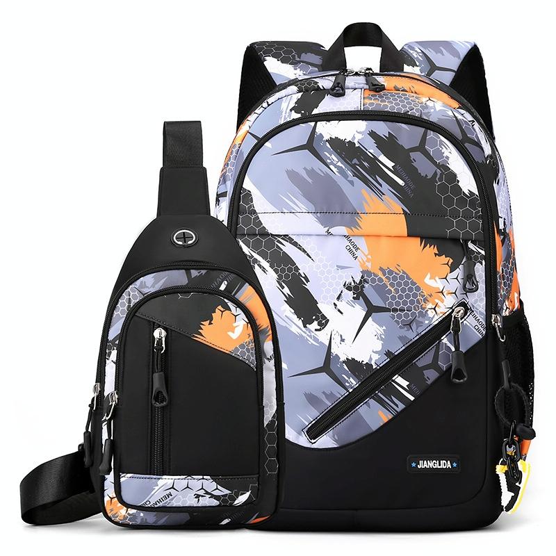 Lightweight 2-in-1 Backpack and Chest Bag for Men - Blue Football - Orange Honeycomb