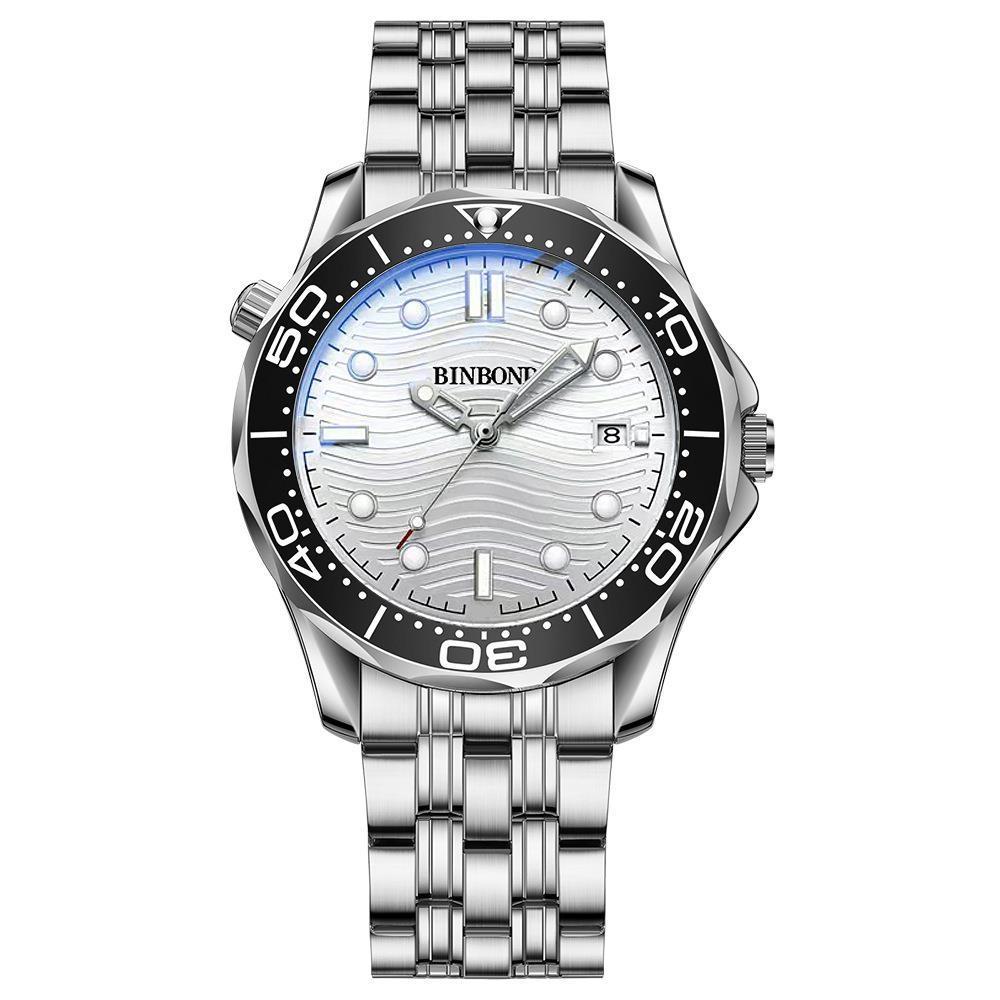 V562-2028043060DBT-202508271610-00 30m Waterproof Men Quartz Watch - White Steel with Luminous Surface - Image 1