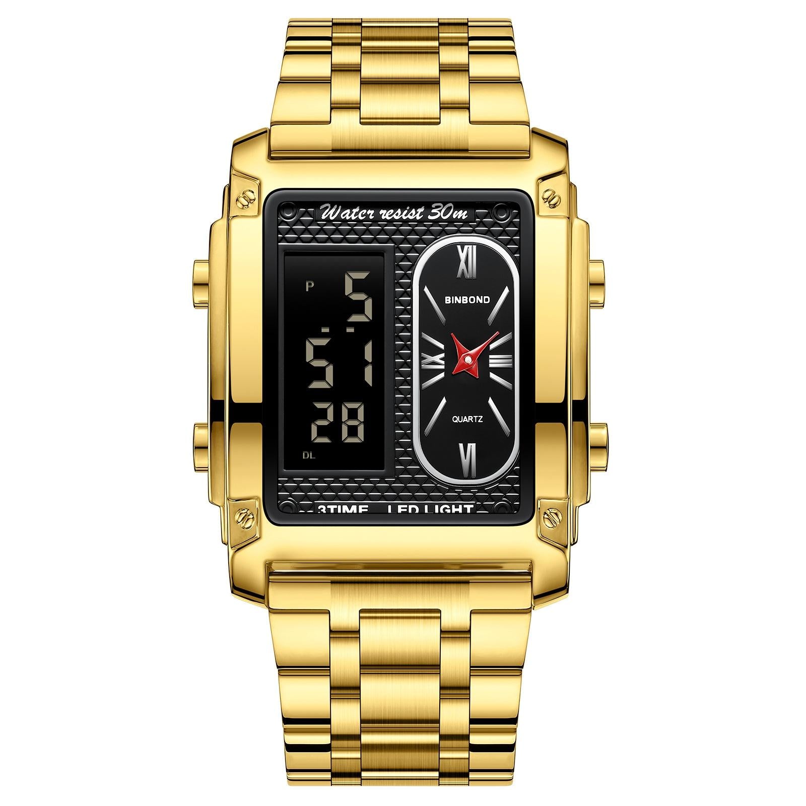 V562-3099444060DBT-202508282136-00 Waterproof Men Led Quartz Watch - Multifunctional Luminous - Metal-Black - Image 1