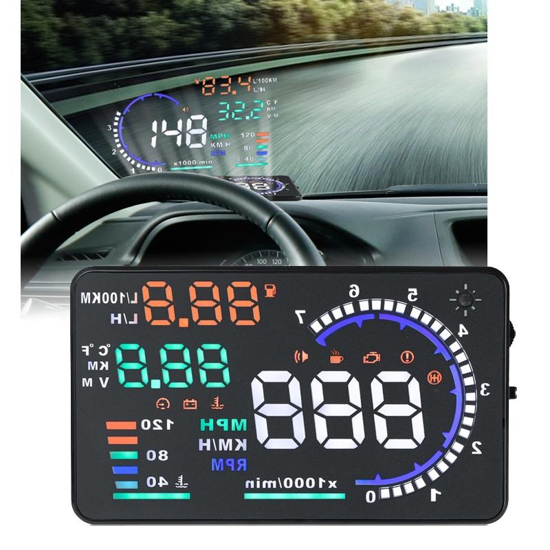 V562-5821-SMC-S-202508271920-00 Car Obdii Hud Warning System 5.5 Inch Display Fuel Consumption Speed Alarm Water Temp Fault Diagnosis - Image 1