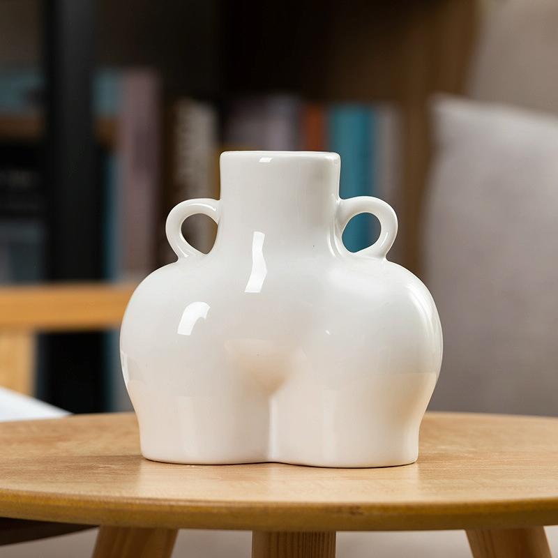 V562-6007722750DBT-202508271721-00 Small White Ceramic Vase for Home Decor with Dried Flower Design - Image 1