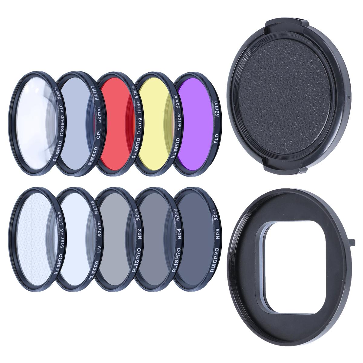 V562-8411ACD-202508272054-00 52mm 10-in-1 Professional Lens Filter Kit for Gopro Hero10 / 9 with Adapter Ring and Cap - Image 1