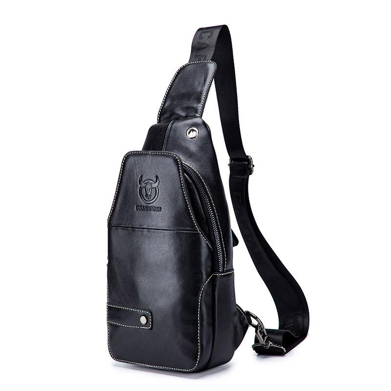 V562-A1000443850DBT-202508290954-00 Men Leather Sports Chest Bag First Layer Cowhide - Black - Image 1