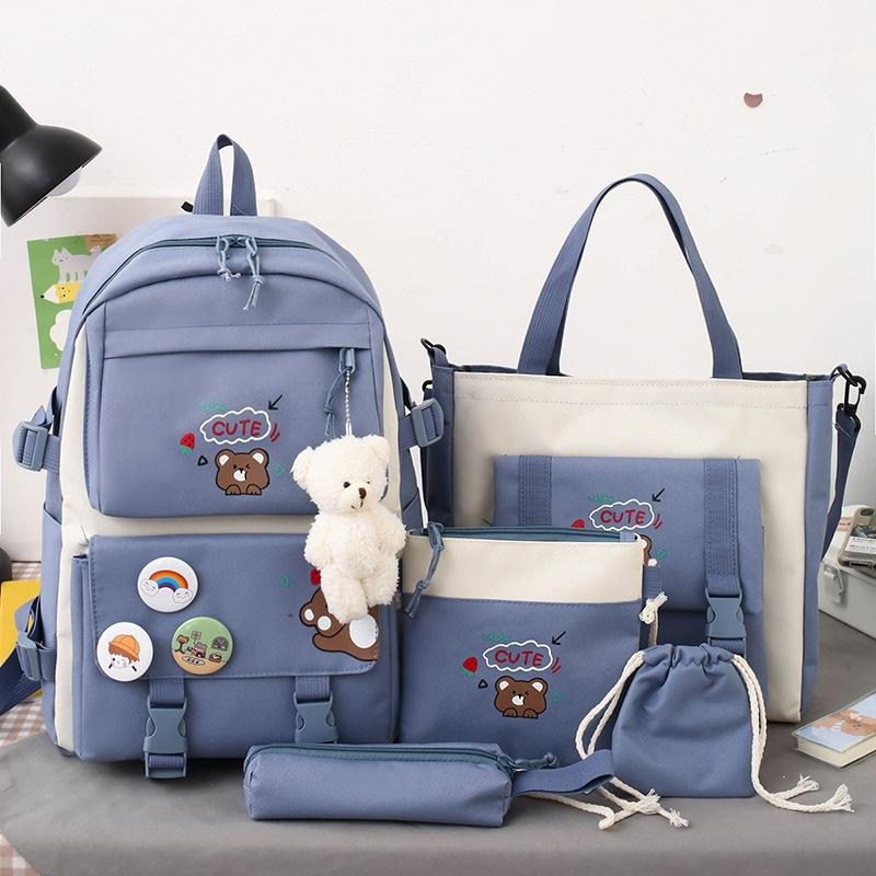 V562-A101676500ADE-202508282040-00 Adorable 5-piece Girls Backpack Set with Bear Design - Blue - Image 1