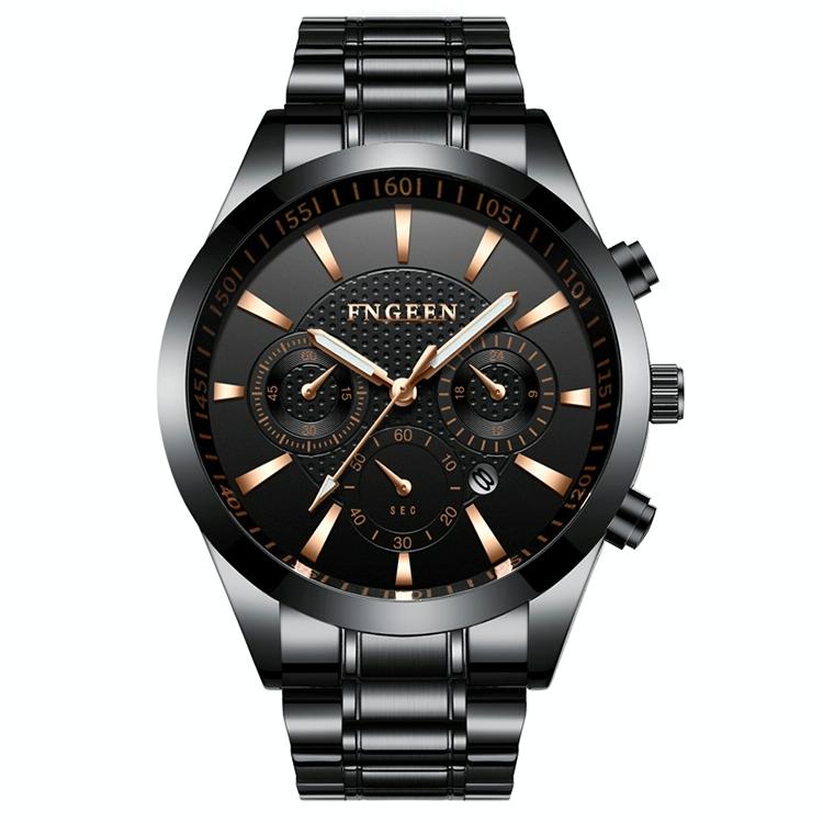 Waterproof Men Watch with Luminous Six-needle Design - Black Steel Black