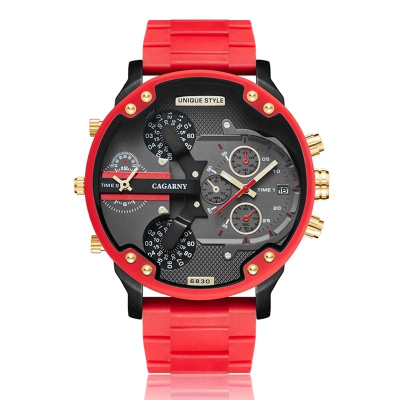 V562-A103989200ADE-202508271205-00 Men Red Rubberized Steel Band Watch with Dual Quartz Movement - Image 1