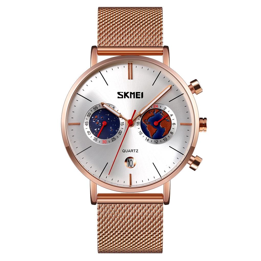 V562-A104639100ADE-202508281930-00 Men Stainless Steel Quartz Watch with Map Pattern Calendar - 9231 - Silver - Image 1