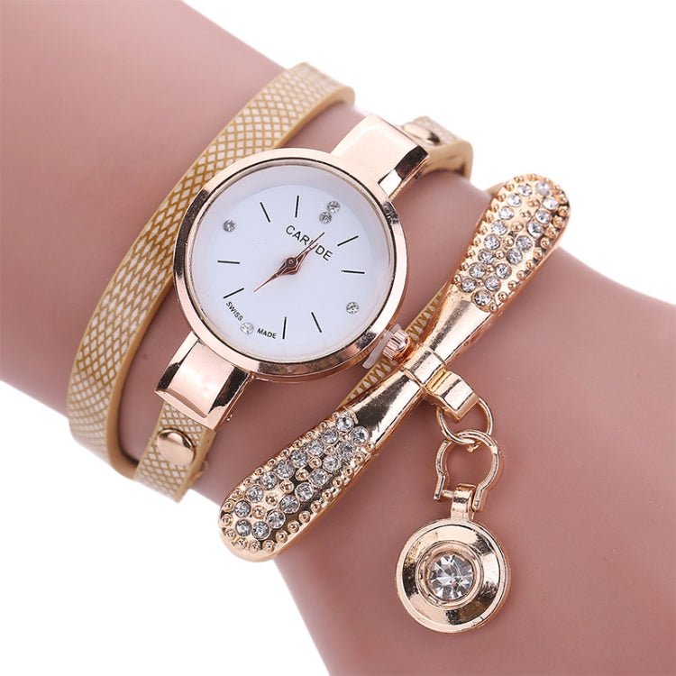 V562-A105841250DBT-202508282021-00 Stylish Leather Band Watch for Women - Casual Design - Beige - Image 1