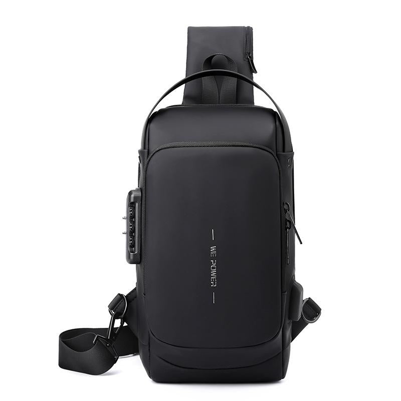 V562-A1068583060DBT-202508290041-00 Anti Theft Men Chest Bag With Password Lock Secure Locomotive Messenger Bag - Black - Image 1
