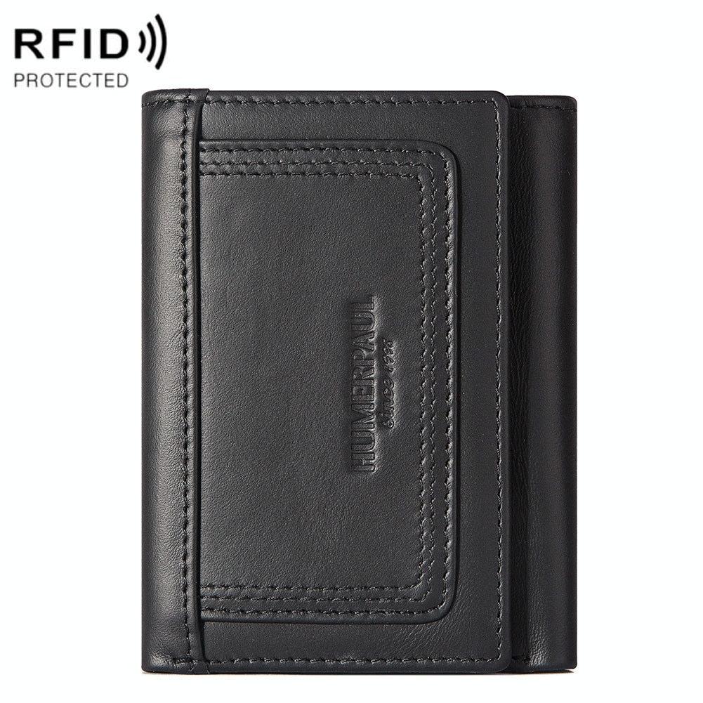 V562-A1071662060DBT-202508281141-00 Rfid-blocking Leather Men Wallet with Multi-card Slots and Zipper Coin Pocket - Black - Image 1