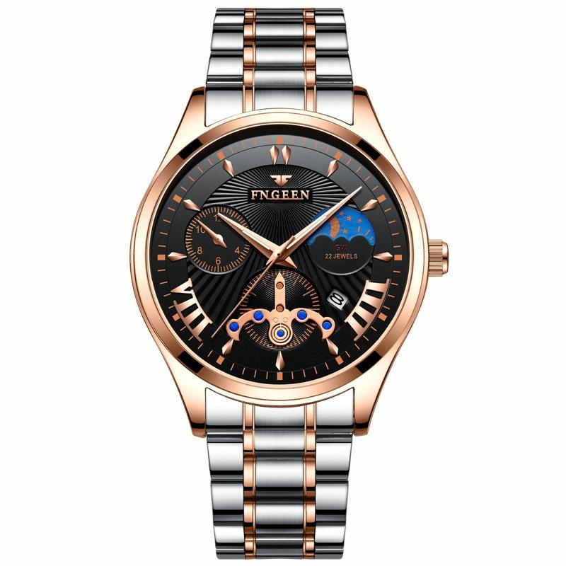 V562-A1080572650DBT-202508281510-00 Men Luminous Casual Quartz Watch - 5606 - Between Rose Gold Rose Shell Black Surface - Image 1