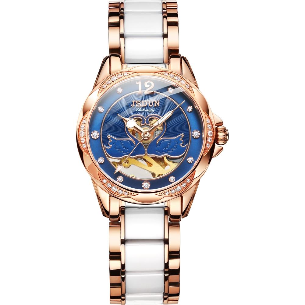 V562-A10927200ADE-202508281654-00 Stylish Waterproof Ceramic Mechanical Watch for Women with Diamond Accents - Blue - Image 1