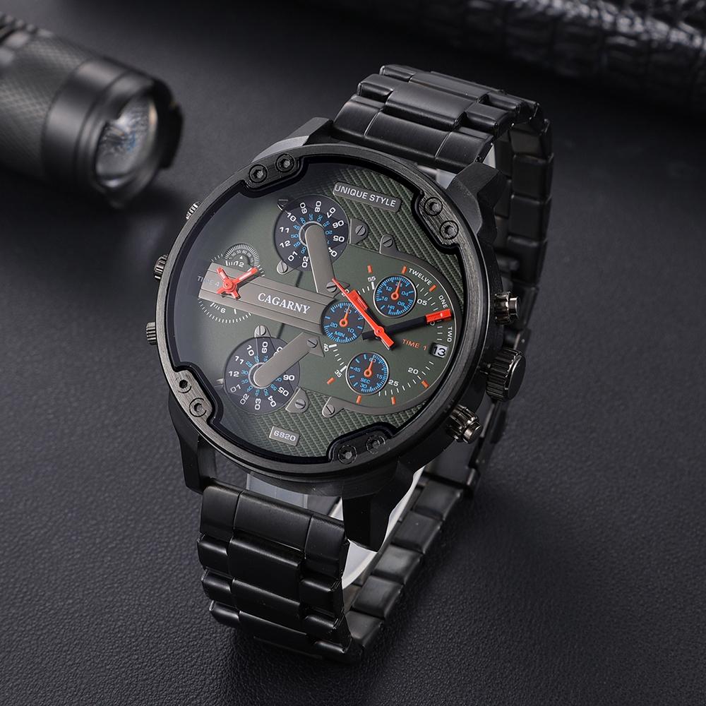 V562-A109417500ADE-202508271341-00 Men Dual Movement Steel Quartz Watch with Green Face and Black Strap - Image 1