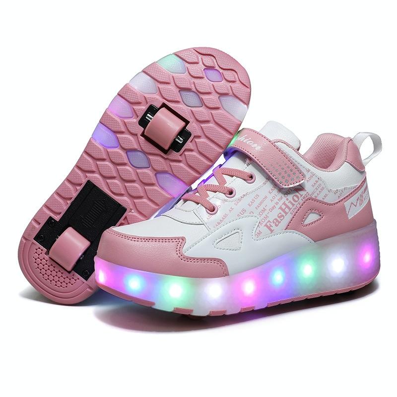 V562-A1109322550DBT-202508281921-00 Rechargeable Light Skating Shoes for Kids - Size 37 Two-wheeled - Pink - Image 1