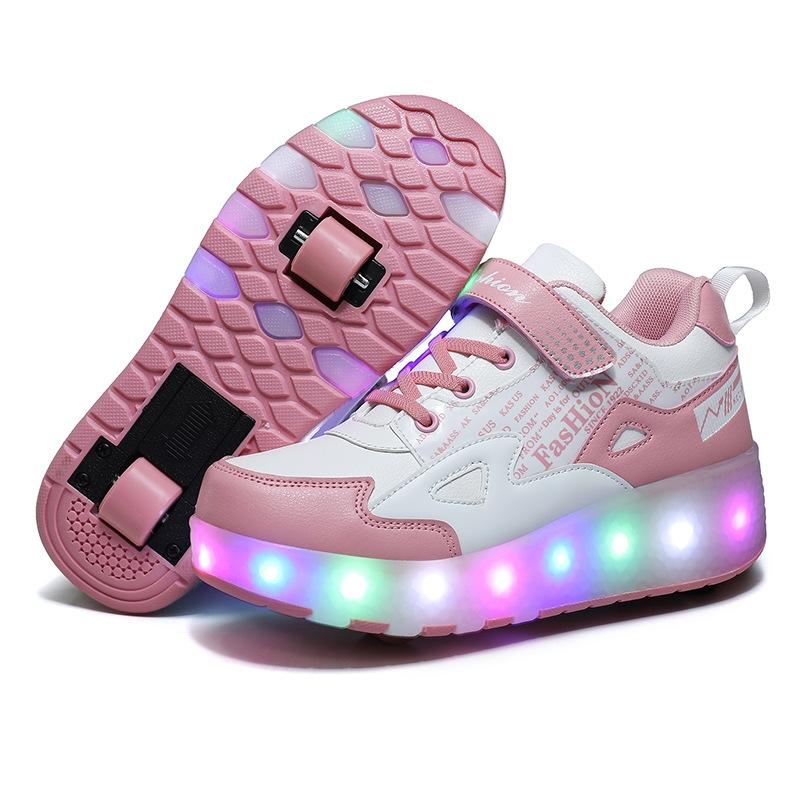 Rechargeable Light Wheel Skating Shoes for Kids - Size 28 Two-wheeled - Pink