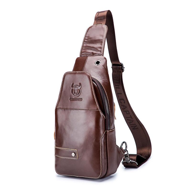 V562-B1000443850DBT-202508290954-00 Men Leather Sports Chest Bag First Layer Cowhide - Brown - Image 1