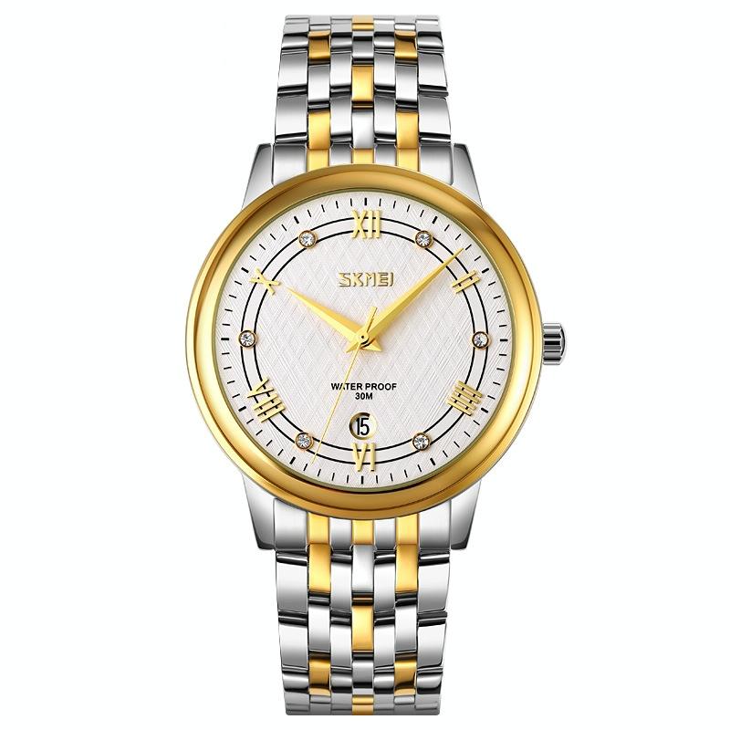 Waterproof Quartz Watch with Stainless Steel Buckle for Men - Gold And Silver