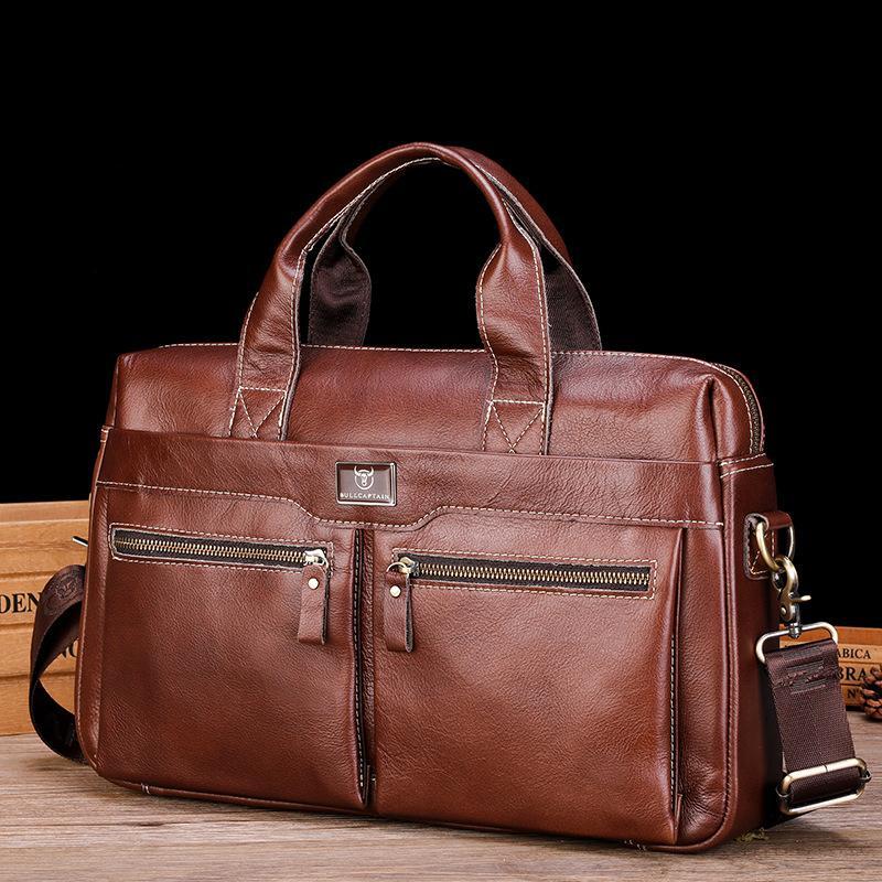 V562-B1055095060DBT-202508291015-00 Large Capacity Retro Cowhide Briefcase - Coffee Metal - Image 1